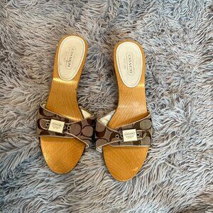 Coach Signature Canvas Juliet Wooden Slide Sandals 8.5